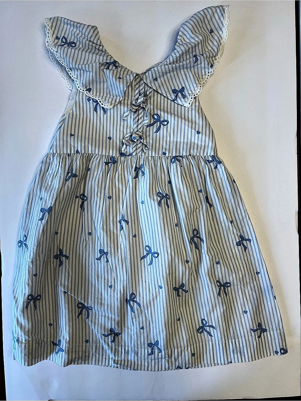 Zara Bow Dress Girls Blue & White Striped Size 6 Years
